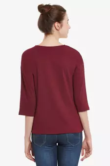 Women's Maroon Solid Round Neck quarter_sleeve Top