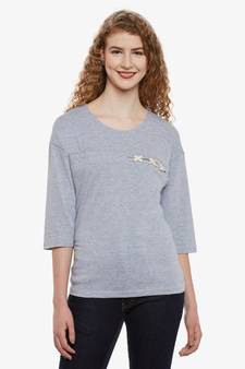 Women's Grey Solid Round Neck quarter_sleeve Top
