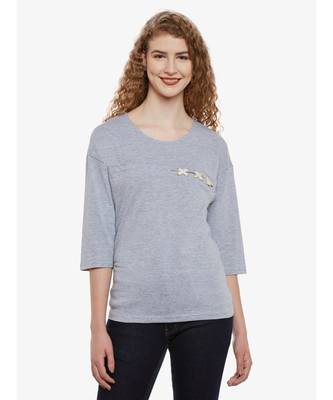 Women's Grey Solid Round Neck quarter_sleeve Top 1