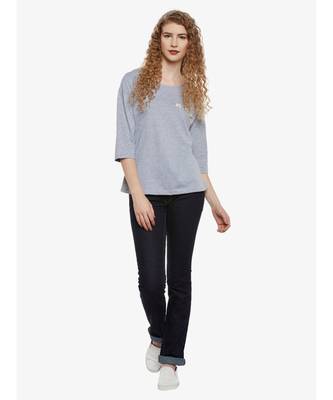 Women's Grey Solid Round Neck quarter_sleeve Top 2