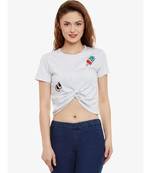 Women's Light Grey Solid Round Neck half_sleeves Crop Top