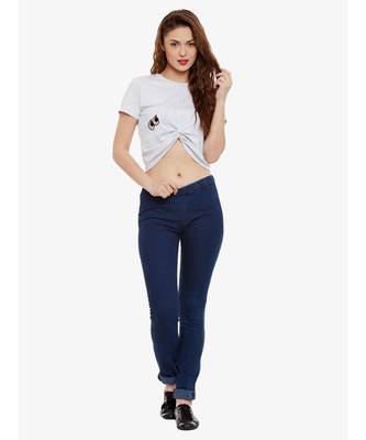 Women's Light Grey Solid Round Neck half_sleeves Crop Top 2