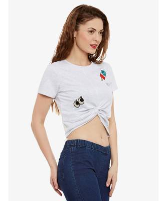 Women's Light Grey Solid Round Neck half_sleeves Crop Top 3