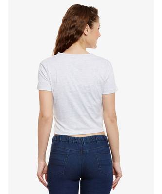 Women's Light Grey Solid Round Neck half_sleeves Crop Top 4