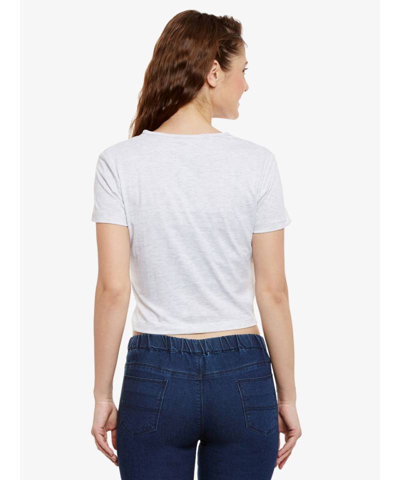 Women's Light Grey Solid Round Neck half_sleeves Crop Top