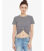 Women's Black & White Solid Round Neck half_sleeves Crop Top