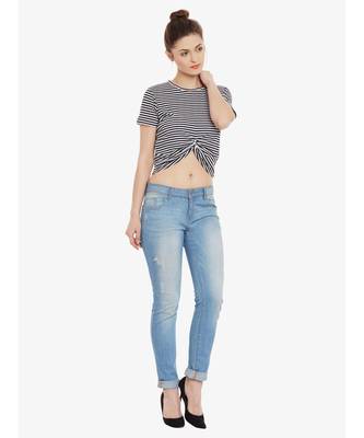 Women's Black & White Solid Round Neck half_sleeves Crop Top 2