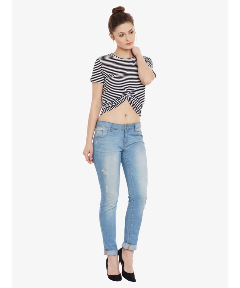 Women's Black & White Solid Round Neck half_sleeves Crop Top