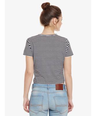 Women's Black & White Solid Round Neck half_sleeves Crop Top 4