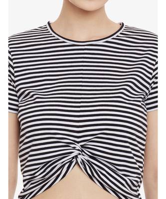 Women's Black & White Solid Round Neck half_sleeves Crop Top 5