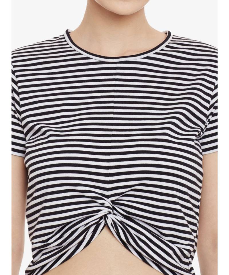 Women's Black & White Solid Round Neck half_sleeves Crop Top