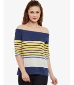 Women's Multicolor Striped Bardot quarter_sleeve Off Shoulder Top
