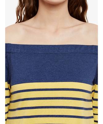 Women's Multicolor Striped Bardot quarter_sleeve Off Shoulder Top 5