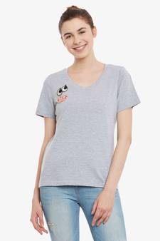 Women's Grey Solid Round Neck half_sleeves Top