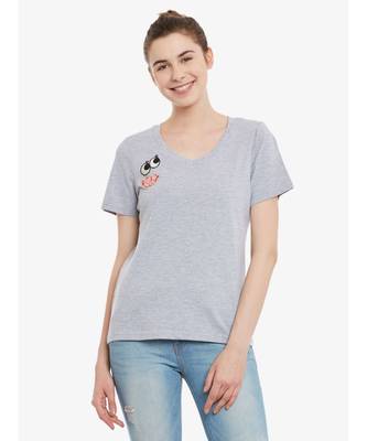 Women's Grey Solid Round Neck half_sleeves Top 1