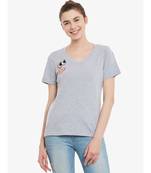 Women's Grey Solid Round Neck half_sleeves Top
