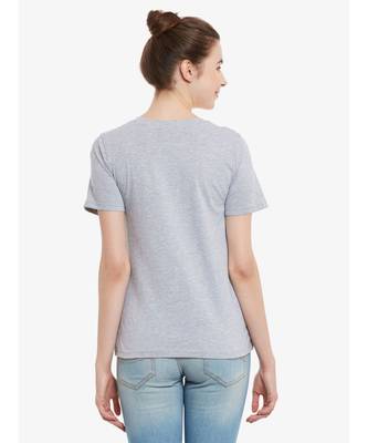 Women's Grey Solid Round Neck half_sleeves Top 4