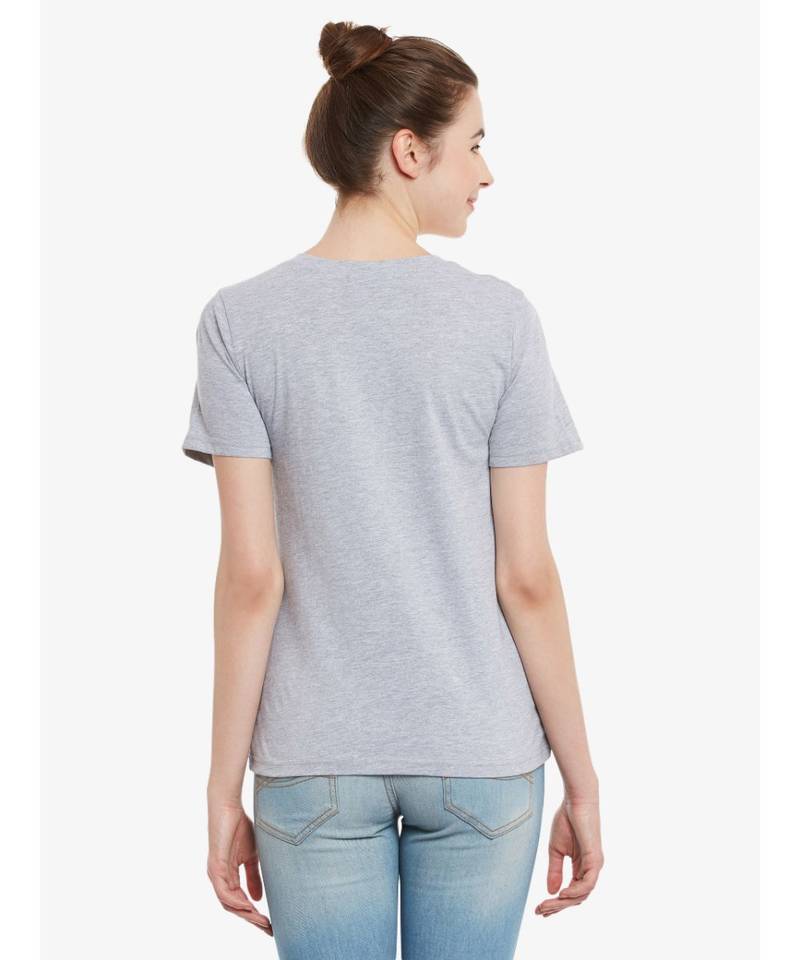 Women's Grey Solid Round Neck half_sleeves Top
