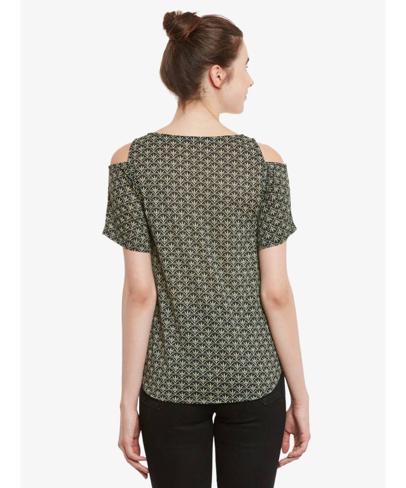 Women's Multicolored Round Neck half_sleeves Floral Cold Shoulder Top