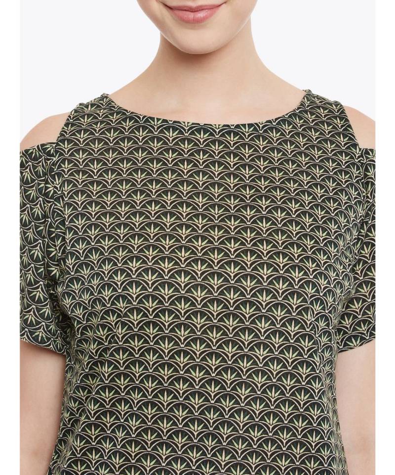 Women's Multicolored Round Neck half_sleeves Floral Cold Shoulder Top