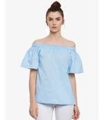 Women's Light Blue Off Shoulder half_sleeves Solid Top