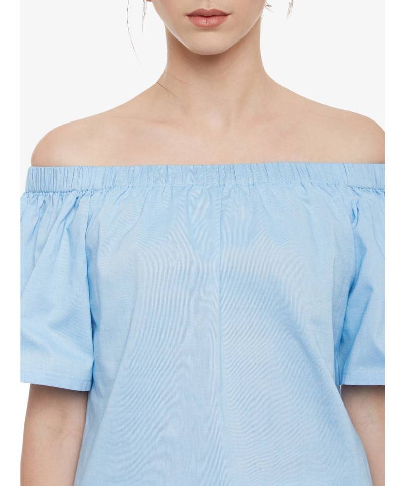 Women's Light Blue Off Shoulder half_sleeves Solid Top
