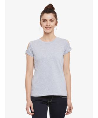 Women's Grey Solid Round Neck short_sleeve Top 1