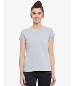 Women's Grey Solid Round Neck short_sleeve Top