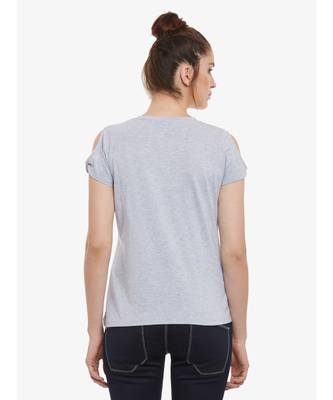 Women's Grey Solid Round Neck short_sleeve Top 4