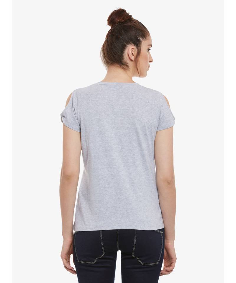 Women's Grey Solid Round Neck short_sleeve Top