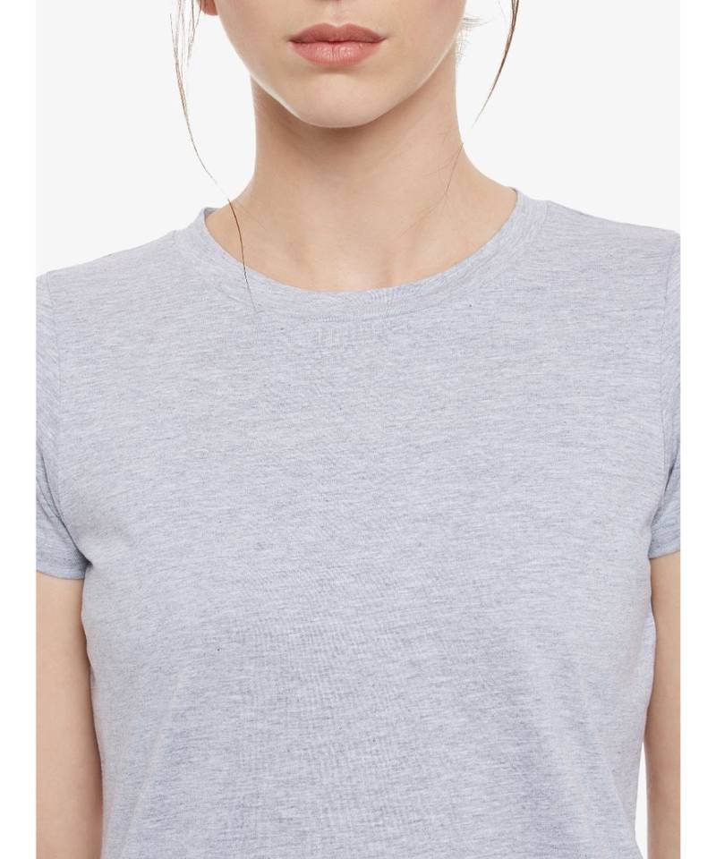 Women's Grey Solid Round Neck short_sleeve Top