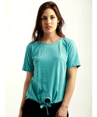 Women's Turquoise Blue Round Neck half_sleeve Solid Knotted Textured Top 1