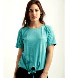 Women's Turquoise Blue Round Neck half_sleeve Solid Knotted Textured Top