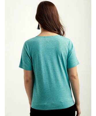Women's Turquoise Blue Round Neck half_sleeve Solid Knotted Textured Top 4