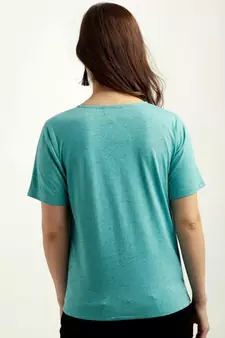 Women's Turquoise Blue Round Neck half_sleeve Solid Knotted Textured Top