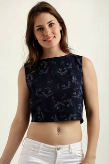 Women's Multicolored Round Neck sleeveless Printed Crop Top