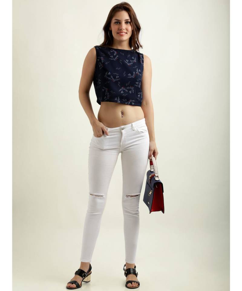 Women's Multicolored Round Neck sleeveless Printed Crop Top