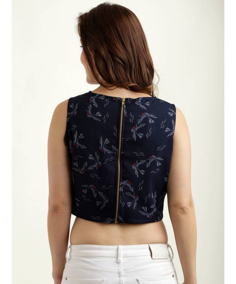 Women's Multicolored Round Neck sleeveless Printed Crop Top