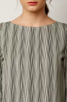 Women's Multicolored Round Neck full_sleeves Layered Ruffled Striped Cold Shoulder Top
