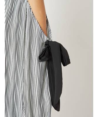Women's Black And White Round Neck full_sleeve Striped Tie-Up Pleated Cold Shoulder Top 5