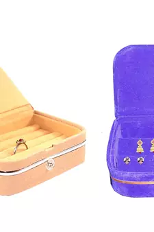 atorakushon   Velvet Jewellery Box Necklace Ring Box Earring Folder Travelling Organizer Pack of 2 (multicolor)