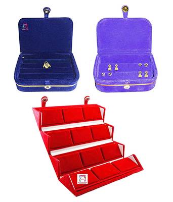 atorakushon   Velvet Jewellery Box Necklace Ring Box Earring Folder Travelling Organizer Pack of 3 (Brown) 1