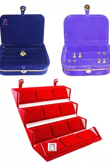 atorakushon   Velvet Jewellery Box Necklace Ring Box Earring Folder Travelling Organizer Pack of 3 (Brown)