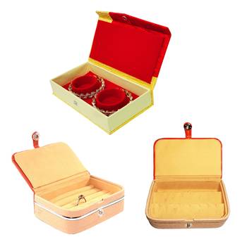 atorakushon   Velvet Jewellery Box Necklace Ring Box Earring Folder Travelling Organizer Pack of 3 (Brown) 1