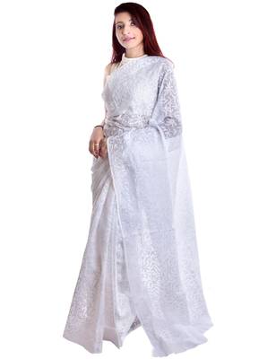 Lavangi Women's Lucknow Chikan White Cotton Dyeable Saree With All Over Kota Tepchi Work 1