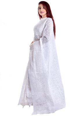 Lavangi Women's Lucknow Chikan White Cotton Dyeable Saree With All Over Kota Tepchi Work 2