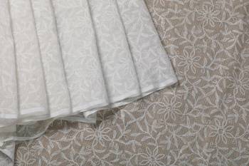 Lavangi Women's Lucknow Chikan White Cotton Dyeable Saree With All Over Kota Tepchi Work 5