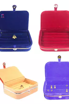 atorakushon   Velvet Jewellery Box Necklace Ring Box Earring Folder Travelling Organizer Pack of 4 (multicolor)