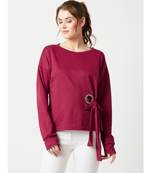 Women's Maroon Round Neck full_sleeve Cotton Solid Eyelet And Tie-Up Detailing Sweatshirt