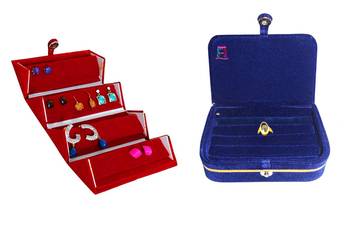 atorakushon   Velvet Jewellery Box Necklace Ring Box Earring Folder Travelling Organizer Pack of 2 (multicolor) 1